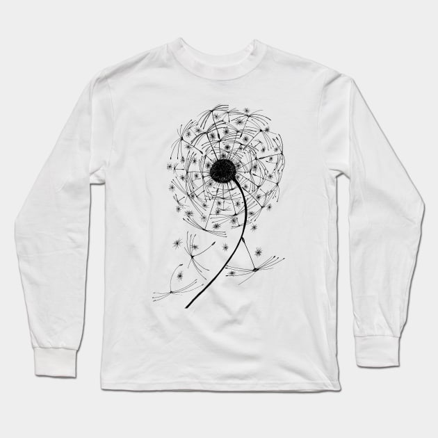 Black Dandelion Long Sleeve T-Shirt by msmart